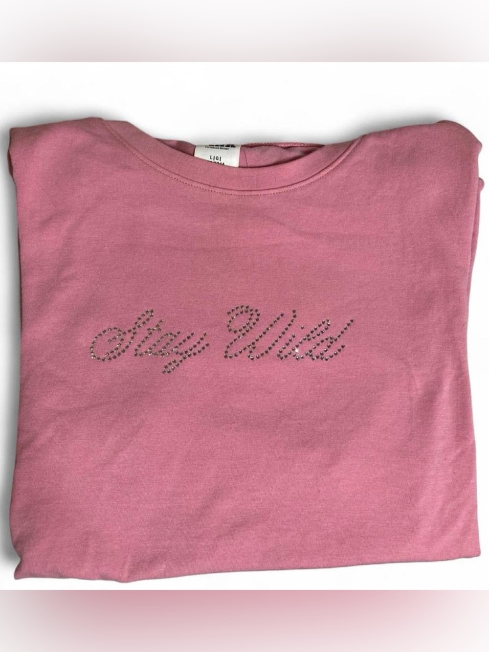 NWOT Victoria’s Secret Pink Tee/Rhinestone Cursive Embellishment “Stay Wild”